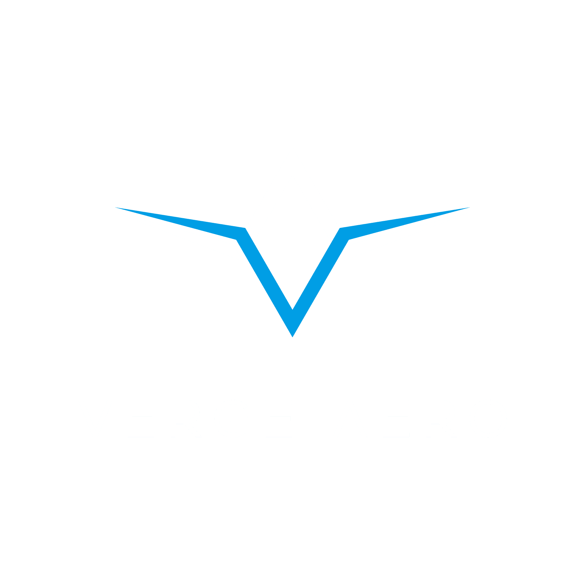 Verge Aero stacked logo, white, on dark background