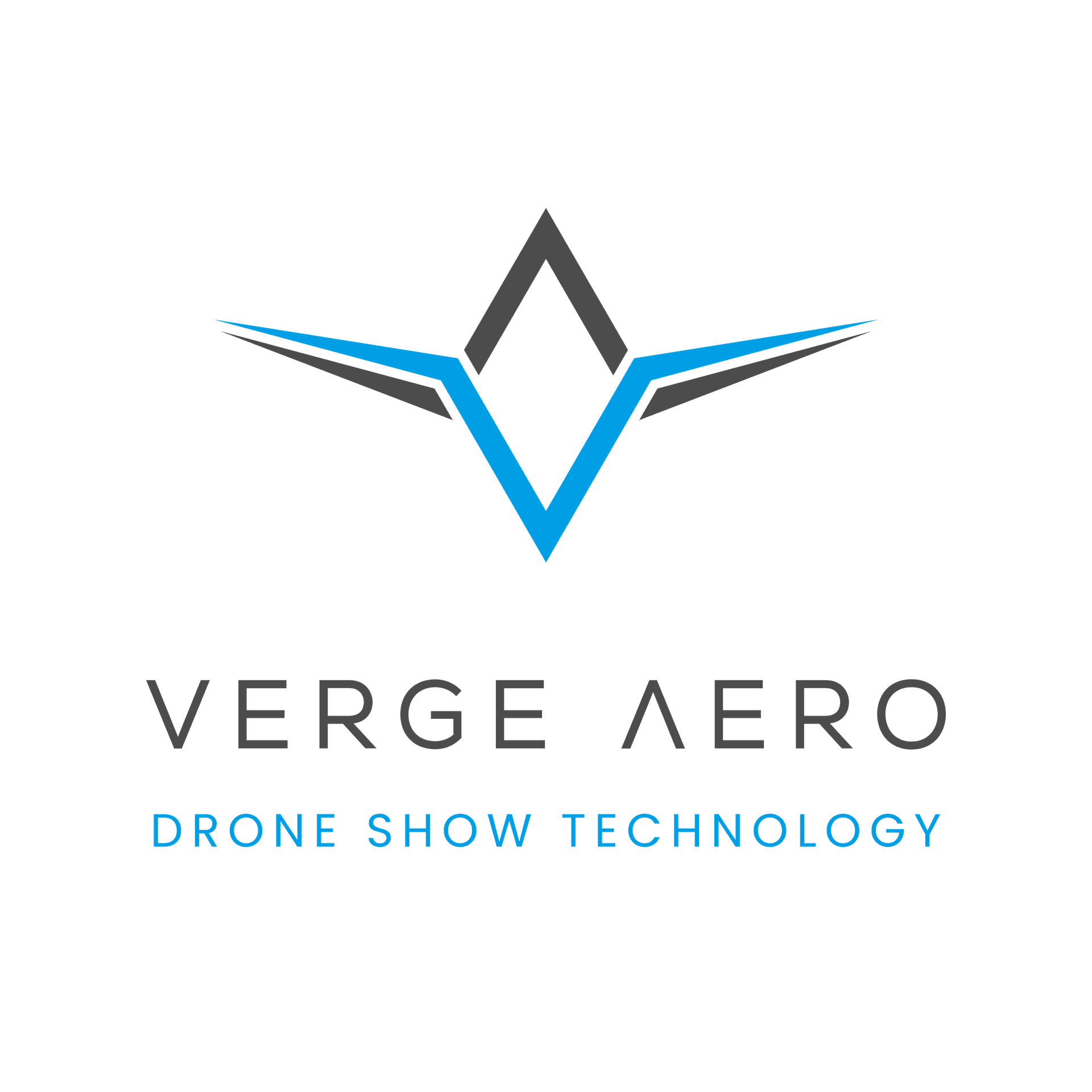 Verge Aero stacked logo with Drone Show Technology descriptor, dark grey, on light background