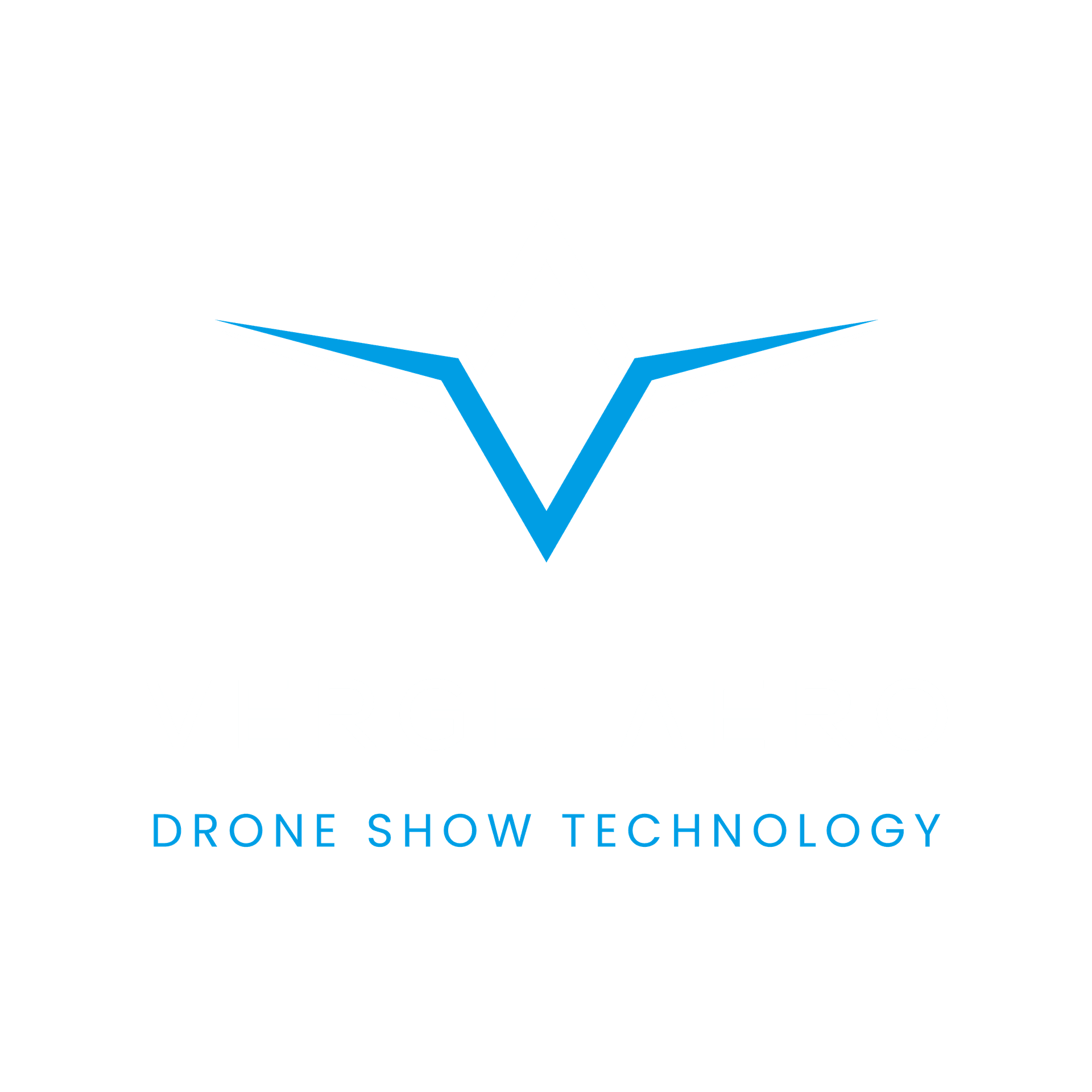 Verge Aero stacked logo with Drone Show Technology descriptor, white, on dark background